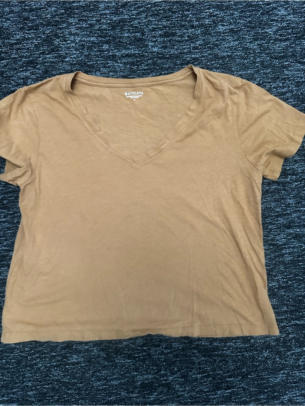 Athleta Short Sleeve V-Neck Tee in Camel Brown
